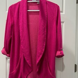 Chico's Vibrant Pink Knit Open Jacket with Roll Up Sleeves